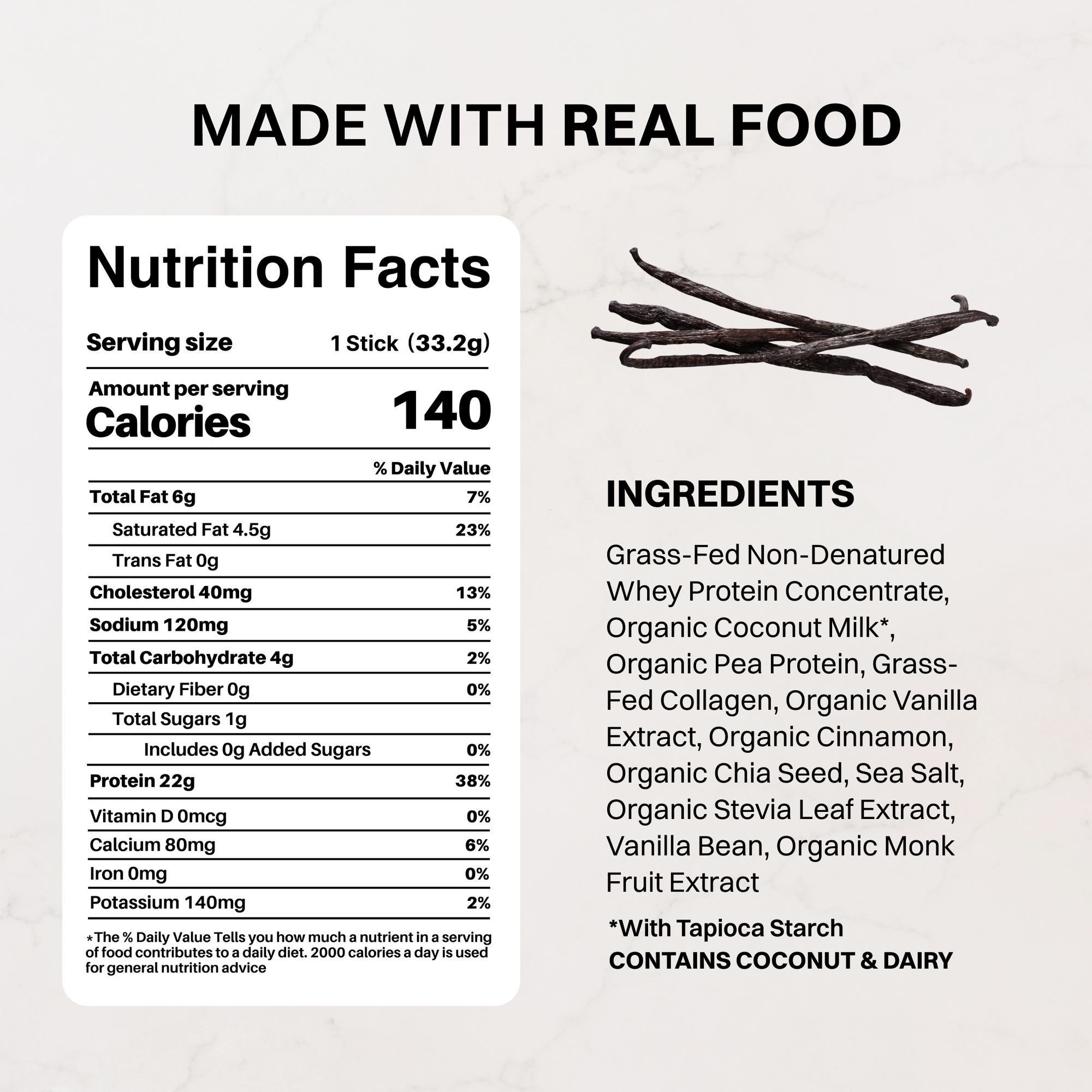 Vanilla Bean Protein Powder Stick - Nutrition Panel