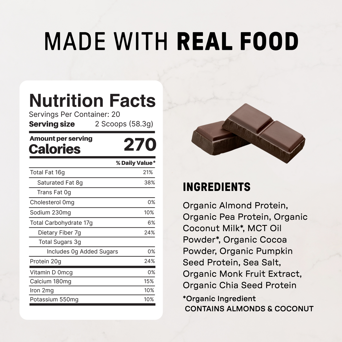 Vegan Chocolate Protein Powder - Nutrition Panel