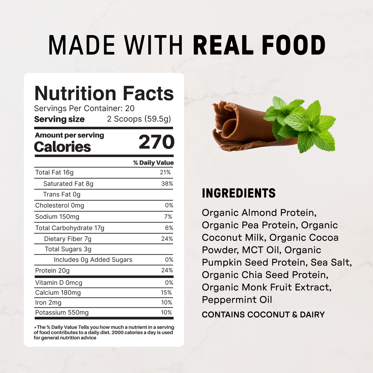 Vegan Mint Chocolate Protein Powder - Nutrition Panel