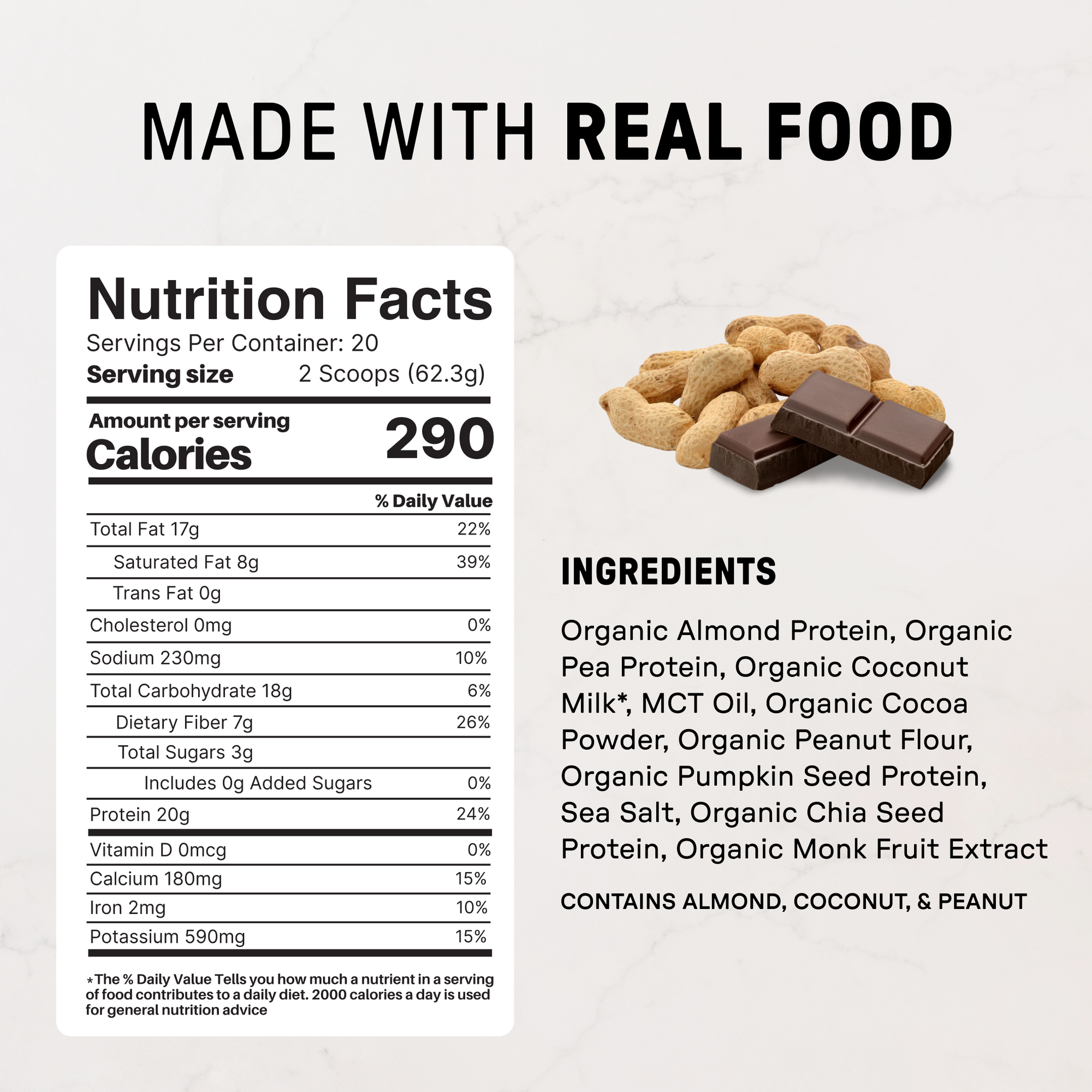 Vegan Peanut Butter Chocolate Protein Powder - Nutrition Panel