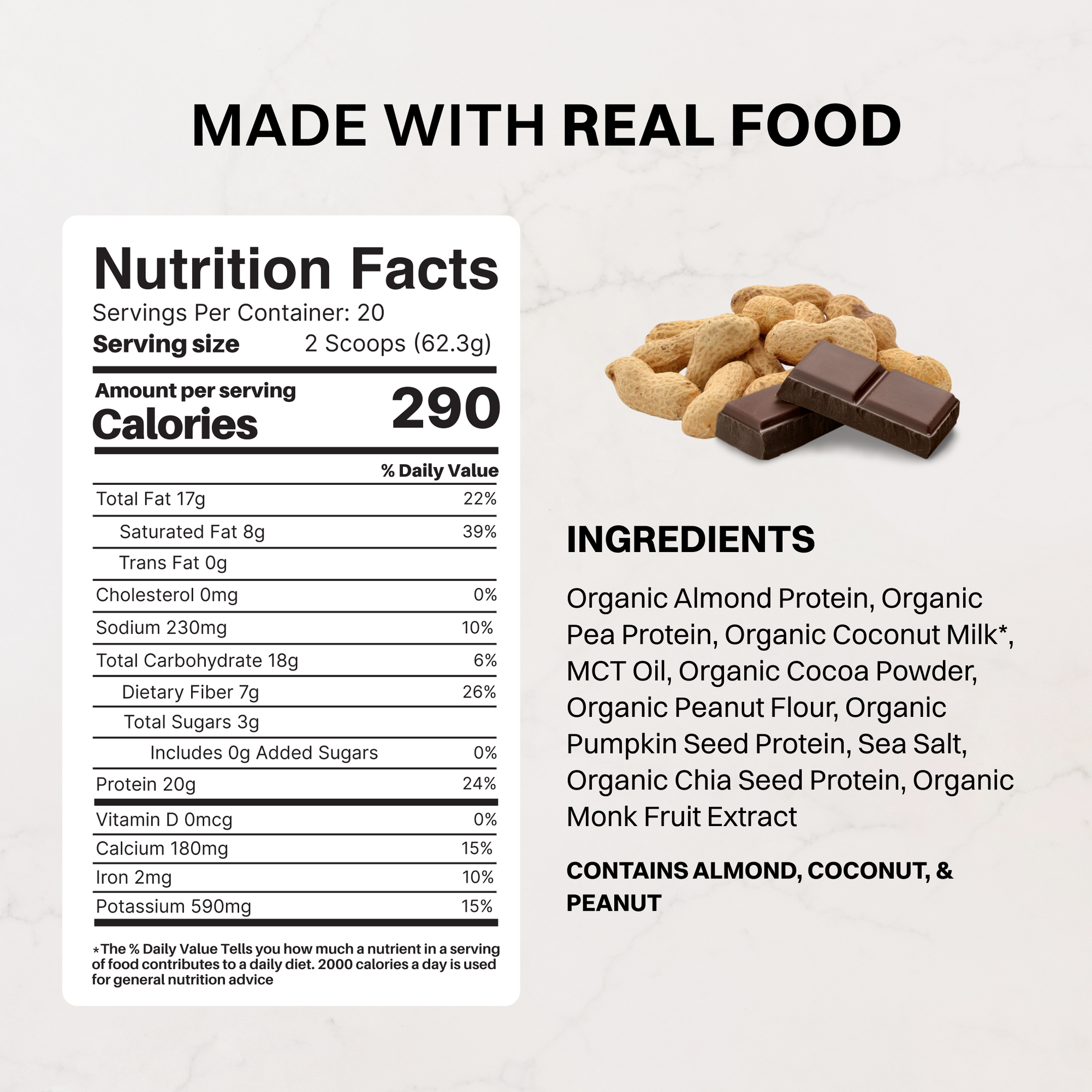 Vegan Peanut Butter Chocolate Protein Powder - Nutrition Panel