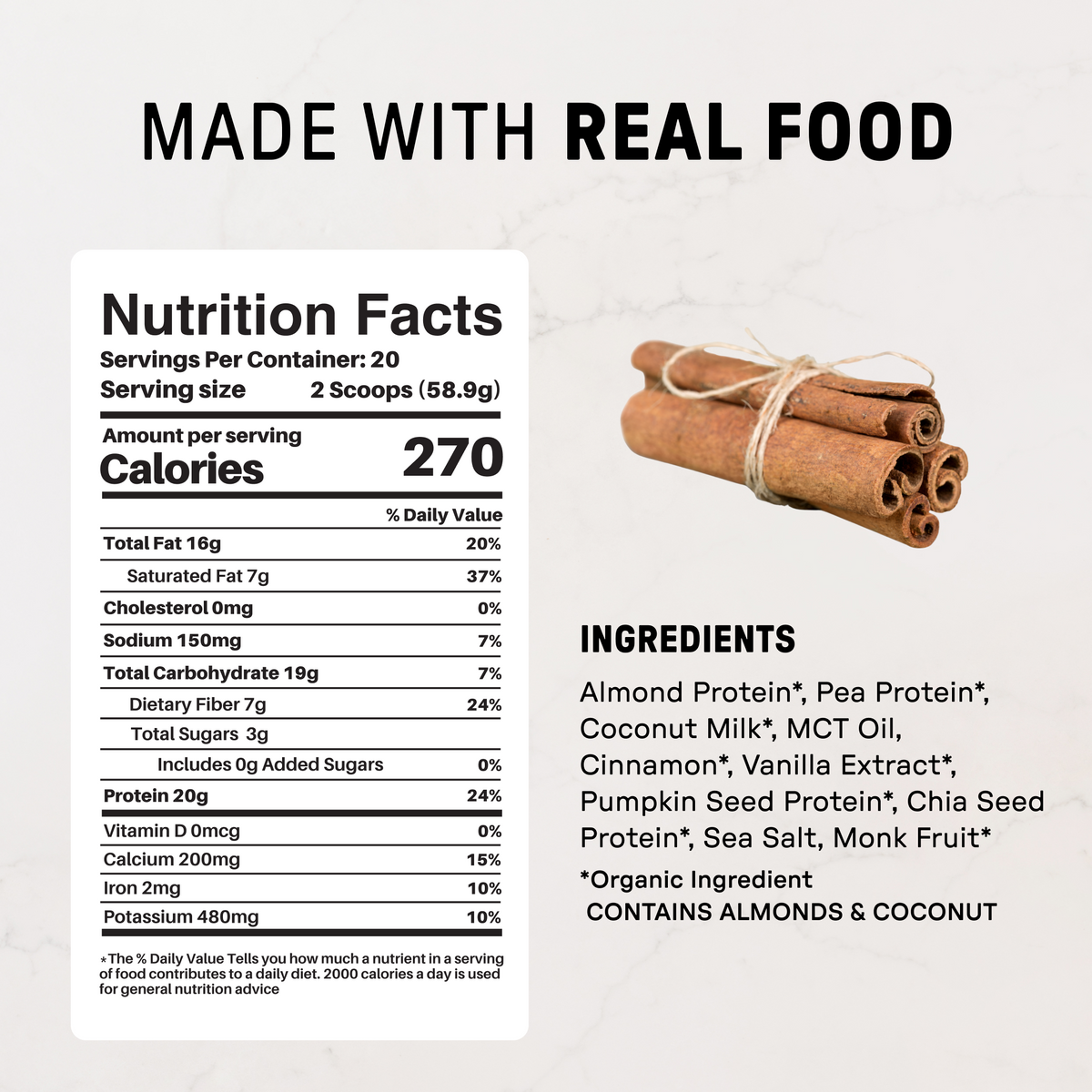 Vegan Snickerdoodle Protein Powder - Nutrition Panel