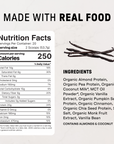 Vegan Vanilla Bean Protein Powder - Nutrition Panel