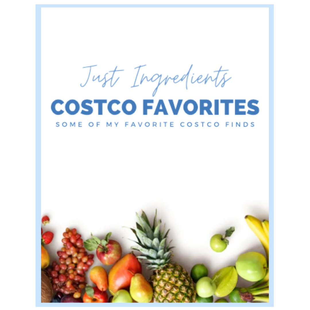 Cover design featuring the title "Costco Favorites" with a variety of fruits at the bottom.