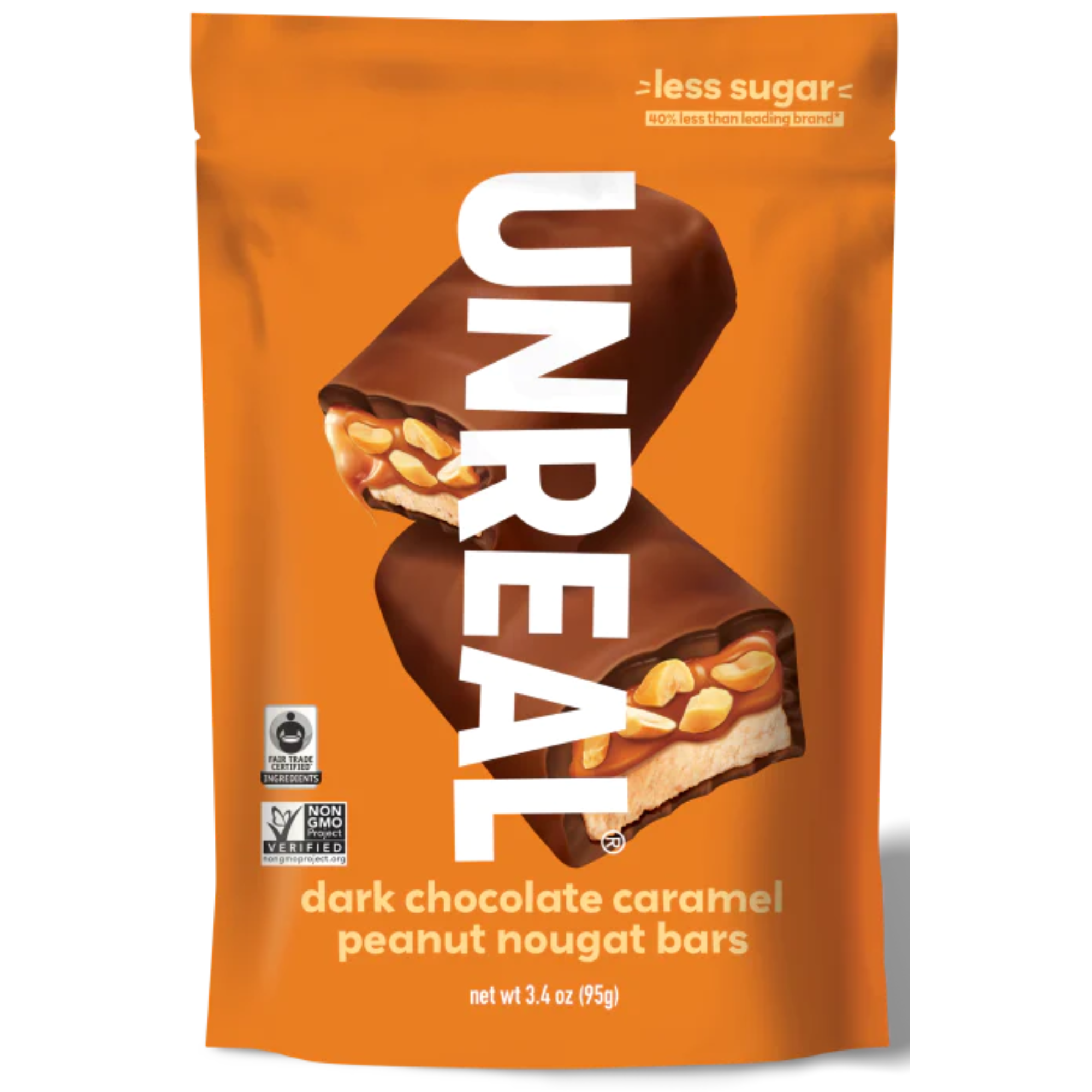 Unreal Candy Dark Chocolate Caramel Peanut Nougat Bars